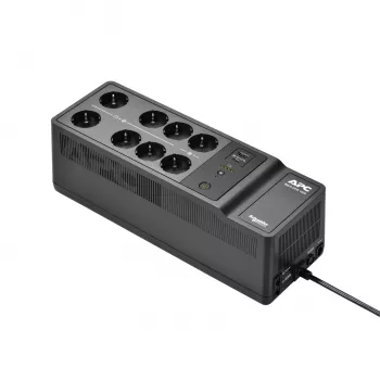 APC Back-UPS, 1050VA/600W lattia-/seinäasennus, 230V, 8x Schuko CEE 7/3 -pistorasia, USB Type A+C -liitäntä, vaihdettava akku