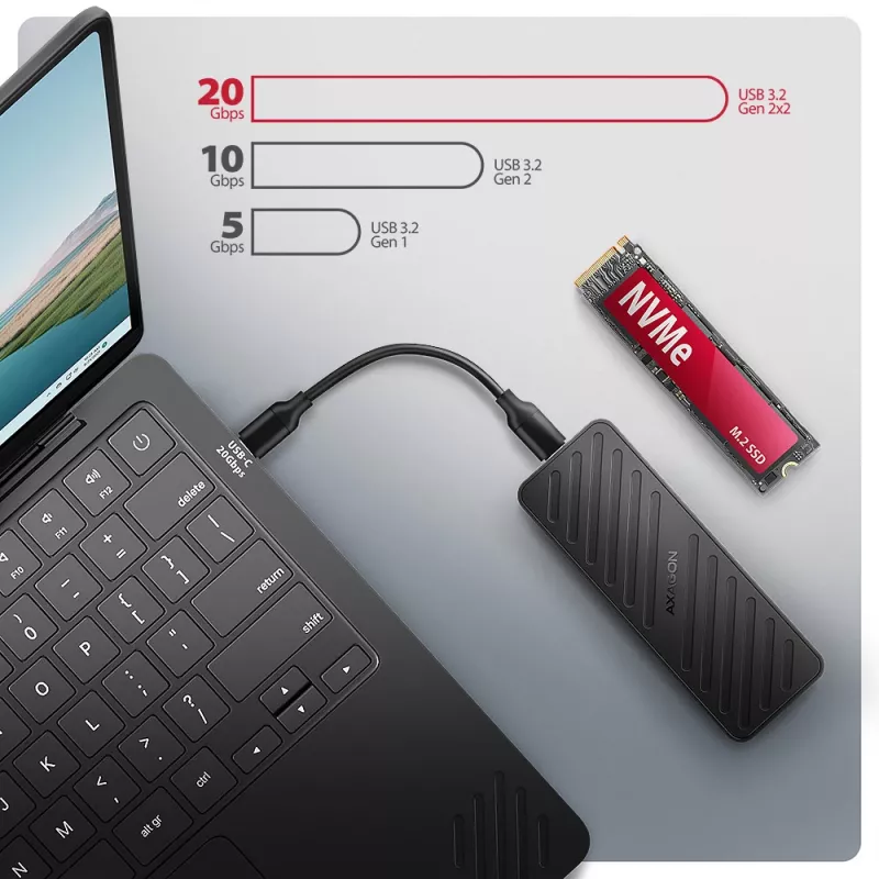 Axagon EEM2-20G USB-C 20Gbps - M.2 NVMe SSD ARMORED -kotelo