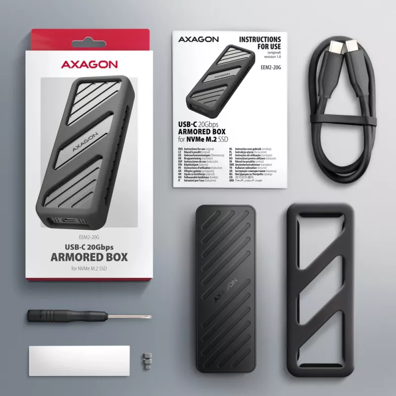 Axagon EEM2-20G USB-C 20Gbps - M.2 NVMe SSD ARMORED -kotelo