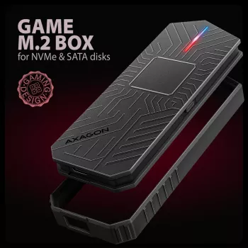 Axagon EEM2-GAM ulkoinen USB-C 10Gbps metallikotelo M.2 NVMe & SATA SSD-asemille. Ruuviton