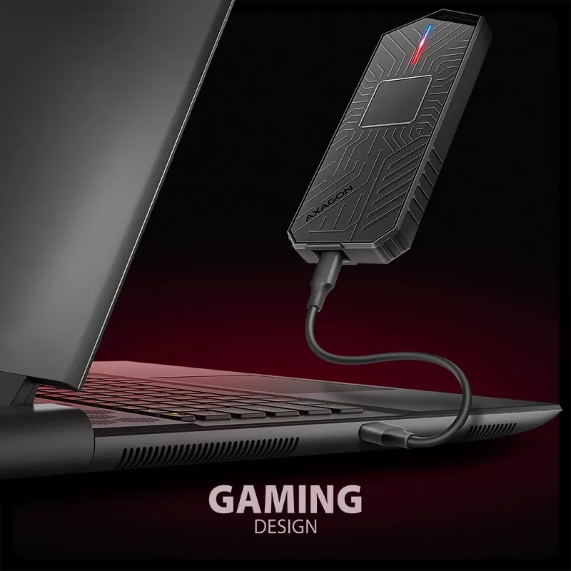 Axagon EEM2-GAM ulkoinen USB-C 10Gbps metallikotelo M.2 NVMe & SATA SSD-asemille. Ruuviton