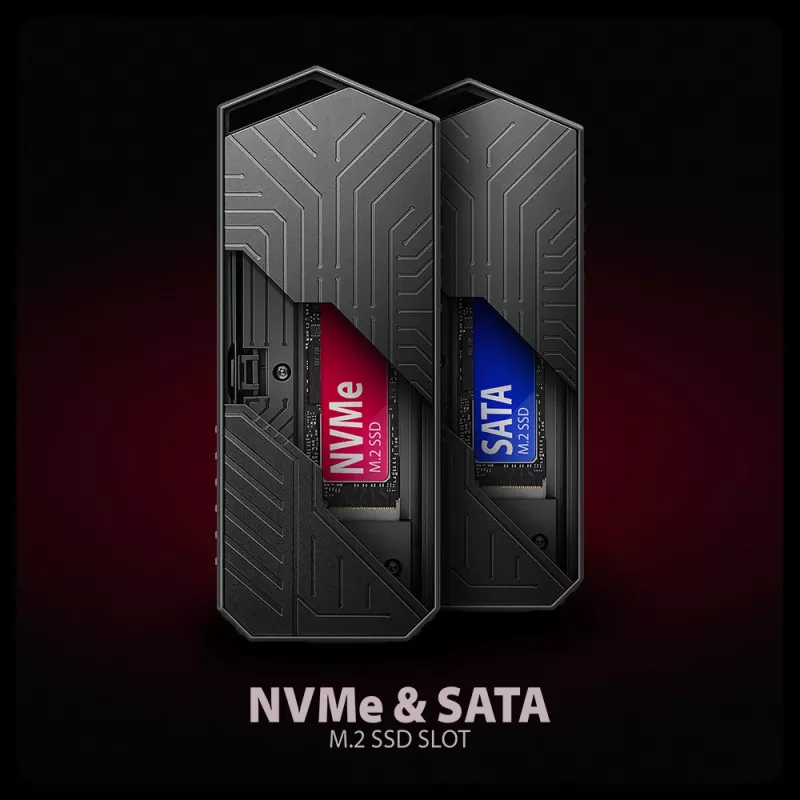 Axagon EEM2-GAM ulkoinen USB-C 10Gbps metallikotelo M.2 NVMe & SATA SSD-asemille. Ruuviton