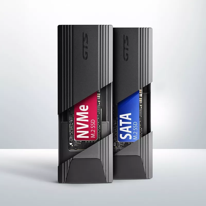 Axagon EEM2-GTS2 ulkoinen USB-C 10 Gbit/s metallikotelo M.2 NVMe & SATA SSD-asemille. Ruuviton