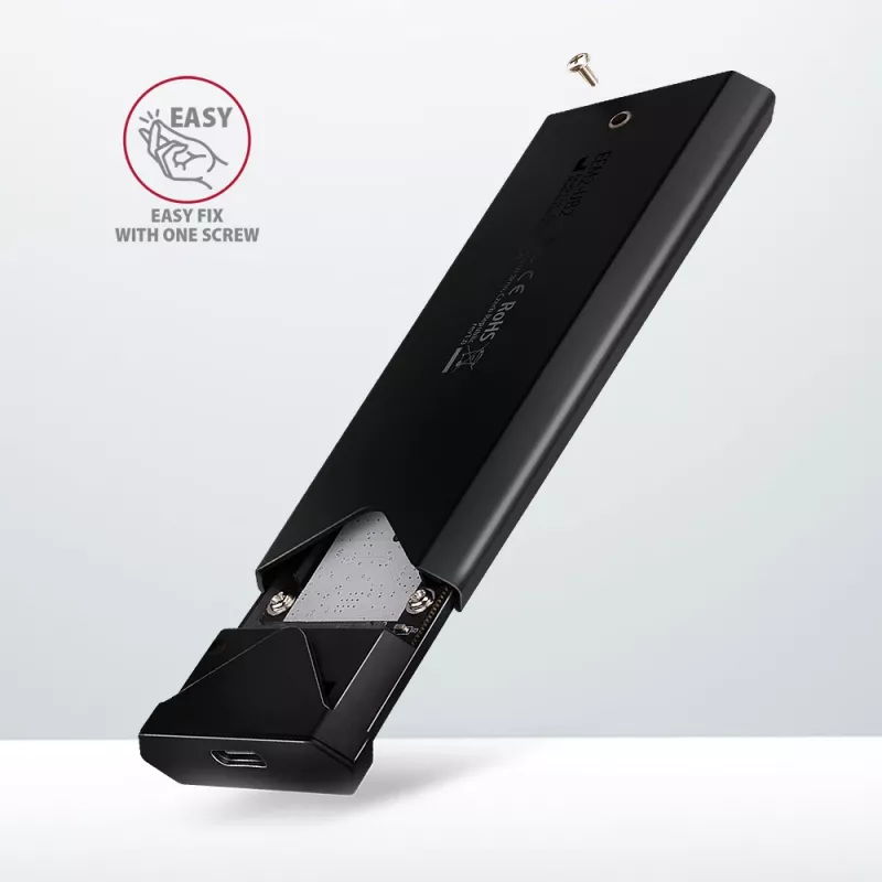 Axagon EEM2-UB2 ulkoinen USB-C 10Gbps metallikotelo M.2 NVMe SSD-asemille. Musta