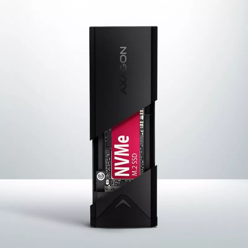 Axagon EEM2-UB2 ulkoinen USB-C 10Gbps metallikotelo M.2 NVMe SSD-asemille. Musta