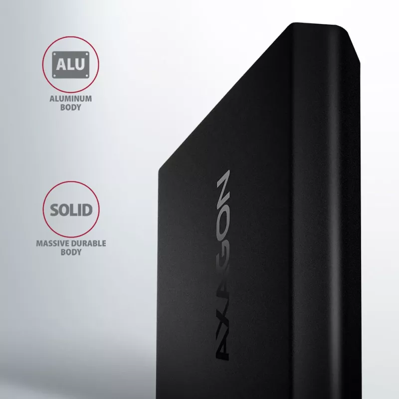 Axagon EEM2-UB2 ulkoinen USB-C 10Gbps metallikotelo M.2 NVMe SSD-asemille. Musta