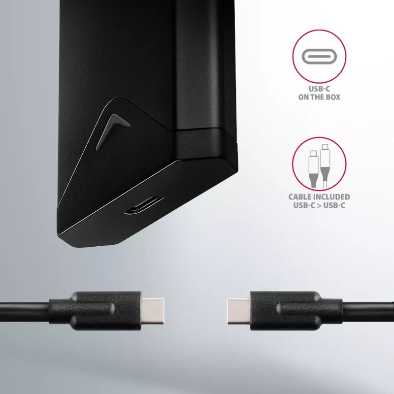 Axagon EEM2-UB2 ulkoinen USB-C 10Gbps metallikotelo M.2 NVMe SSD-asemille. Musta