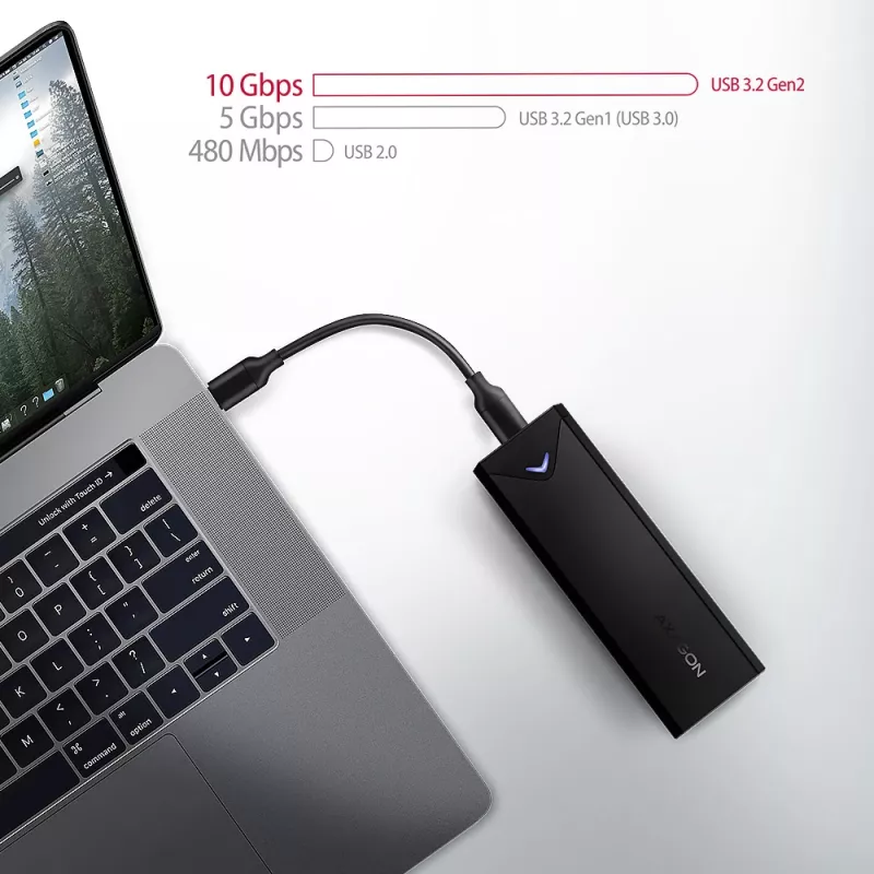 Axagon EEM2-UB2 ulkoinen USB-C 10Gbps metallikotelo M.2 NVMe SSD-asemille. Musta