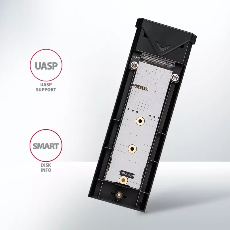 Axagon EEM2-UB2 ulkoinen USB-C 10Gbps metallikotelo M.2 NVMe SSD-asemille. Musta