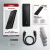 Axagon EEM2-UB2 ulkoinen USB-C 10Gbps metallikotelo M.2 NVMe SSD-asemille. Musta