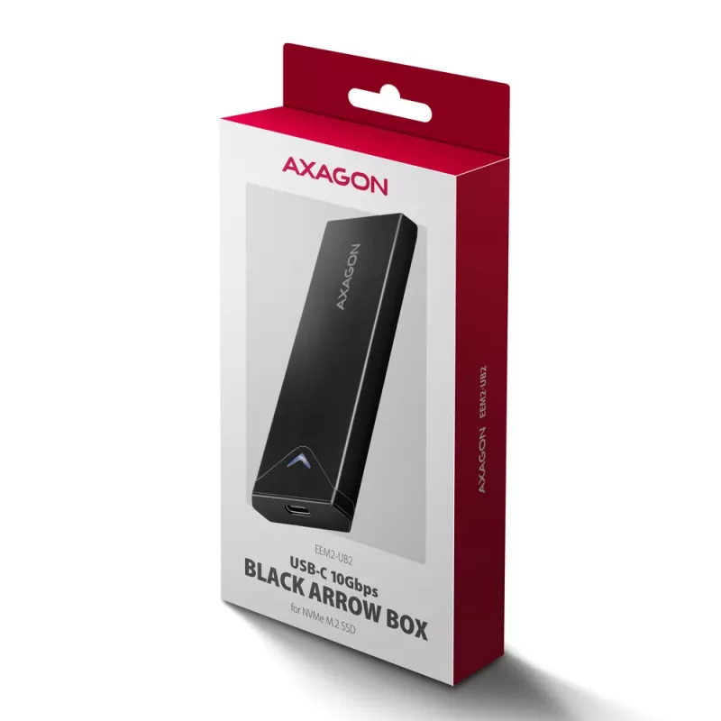 Axagon EEM2-UB2 ulkoinen USB-C 10Gbps metallikotelo M.2 NVMe SSD-asemille. Musta