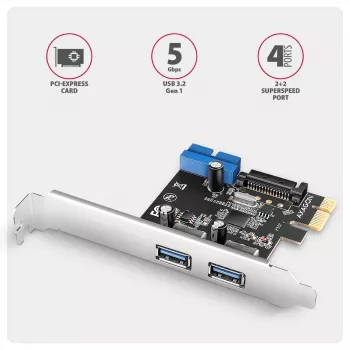 Axagon PCEU-232RS PCIe-ohjain 2x ulk. + 2x sis. USB 5Gbps
