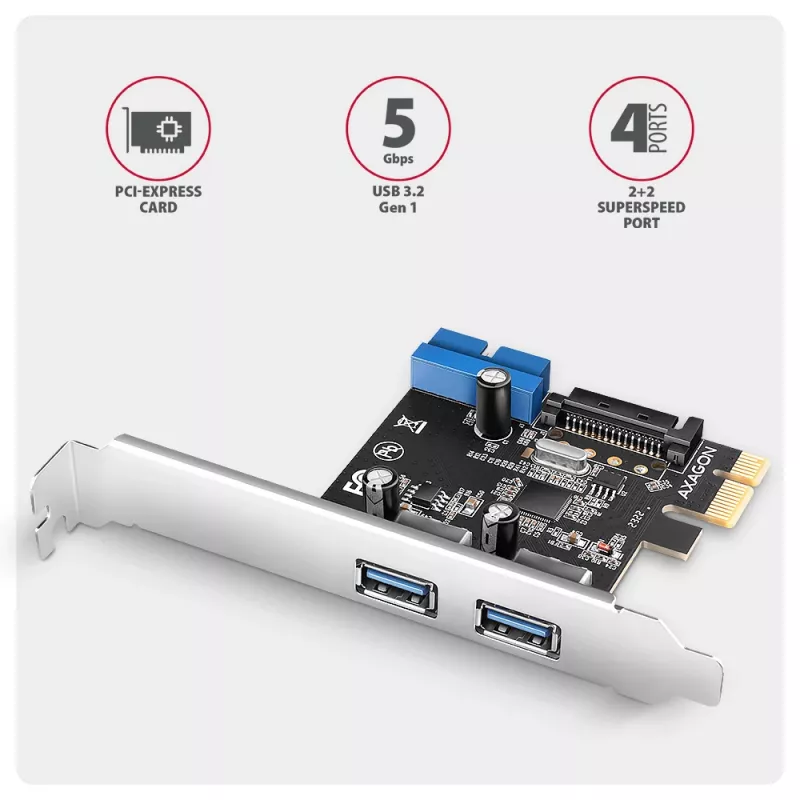Axagon PCEU-232RS PCIe-ohjain 2x ulk. + 2x sis. USB 5Gbps