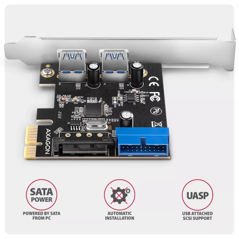 Axagon PCEU-232RS PCIe-ohjain 2x ulk. + 2x sis. USB 5Gbps