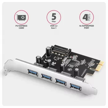 Axagon PCEU-430RS PCIe-ohjain 4x ulk. USB-A 5Gbps -portti