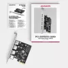 Axagon PCEU-430RS PCIe 2.0 x1 -ohjainkortti, 4x ulkoinen USB-A 5 Gbps (USB 3.2 Gen 1), Renesas PD720201, UASP, SATA 15-pin virtaliitäntä