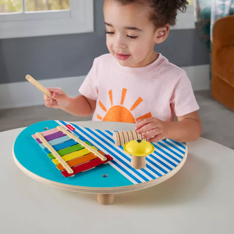 Fisher-Price puinen musiikkipöytä lyömäsoittimilla, 3 puuosaa