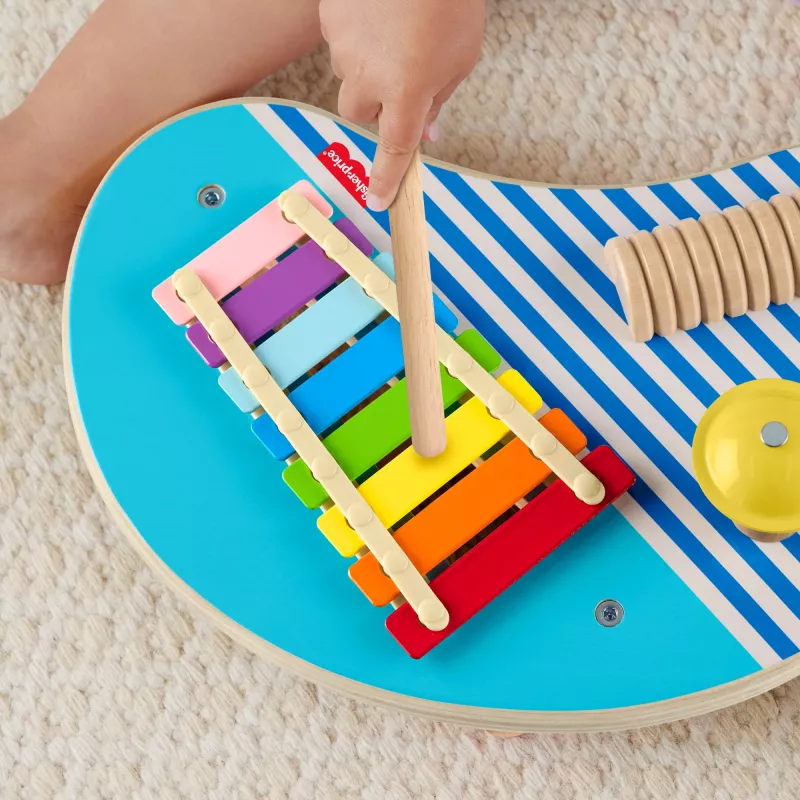 Fisher-Price puinen musiikkipöytä lyömäsoittimilla, 3 puuosaa