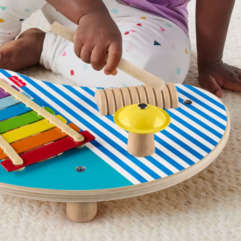 Fisher-Price puinen musiikkipöytä lyömäsoittimilla, 3 puuosaa