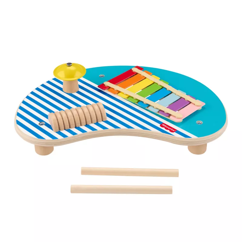 Fisher-Price puinen musiikkipöytä lyömäsoittimilla, 3 puuosaa