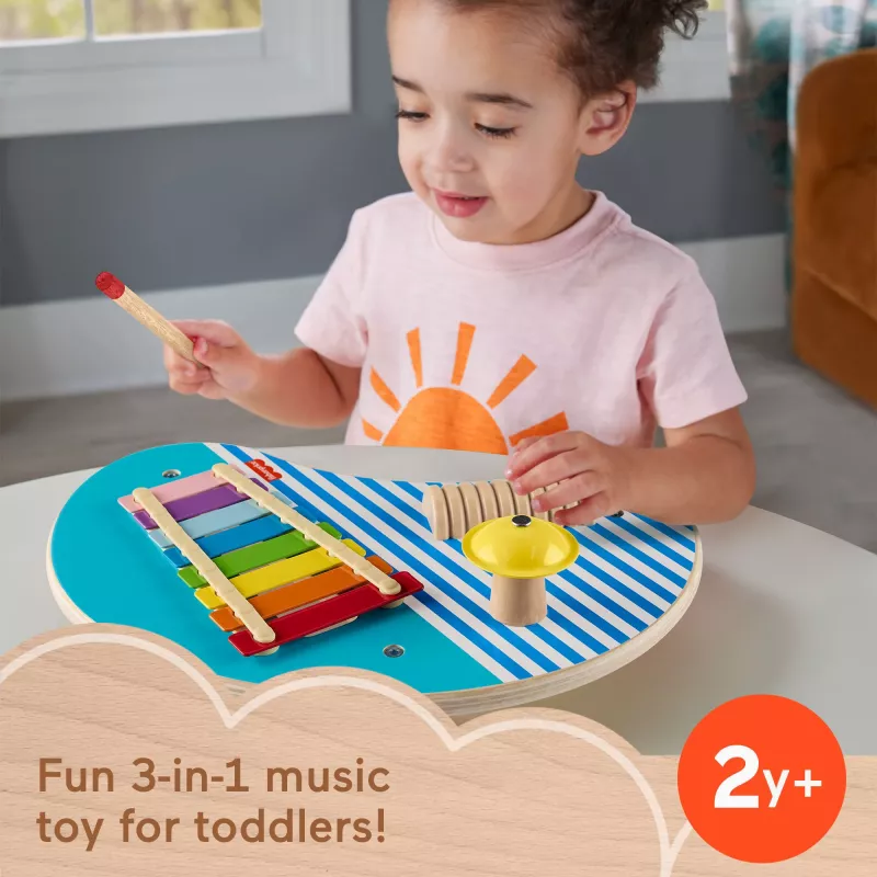 Fisher-Price puinen musiikkipöytä lyömäsoittimilla, 3 puuosaa