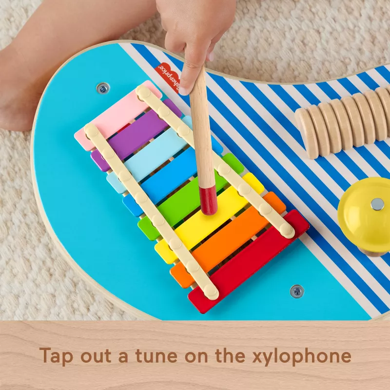 Fisher-Price puinen musiikkipöytä lyömäsoittimilla, 3 puuosaa