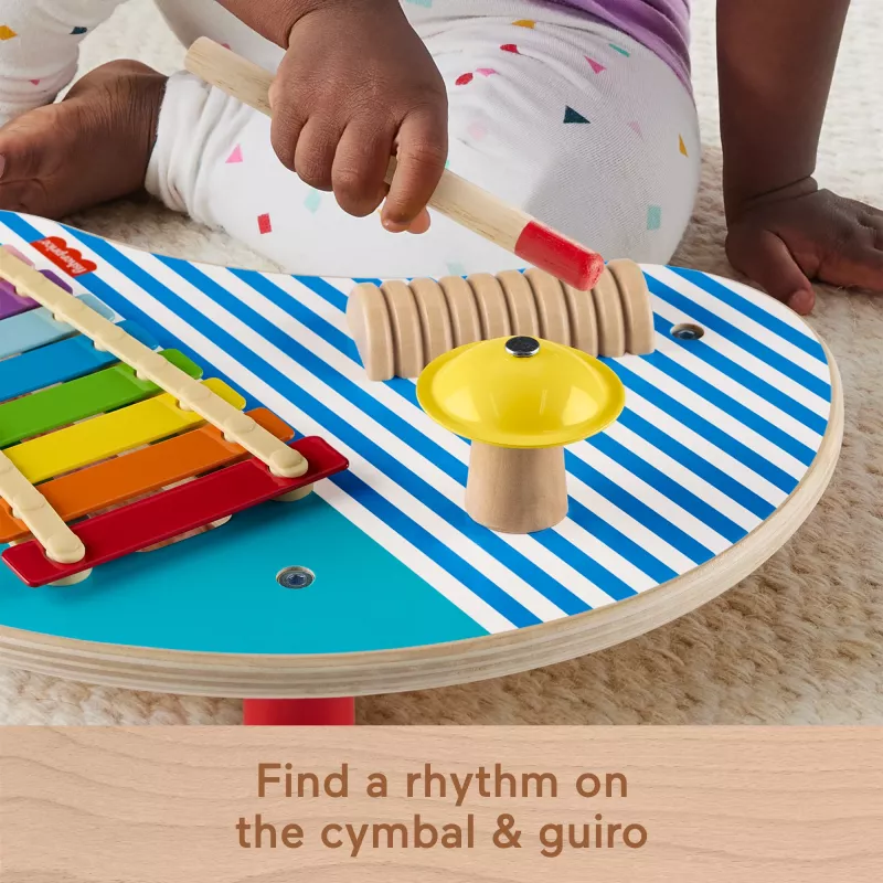 Fisher-Price puinen musiikkipöytä lyömäsoittimilla, 3 puuosaa