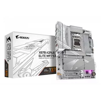 GIGABYTE X870 AORUS ELITE WIFI7 ICE emolevy - tukee AMD Ryzen 9000 -suorittimia, 16+2+2 vaihetta digitaalinen VRM, jopa 8200 MHz DDR5 (OC), 3xPCIe 5.0 + 1xPCIe 4.0, Wi-Fi 7, 2.5GbE LAN, USB 4