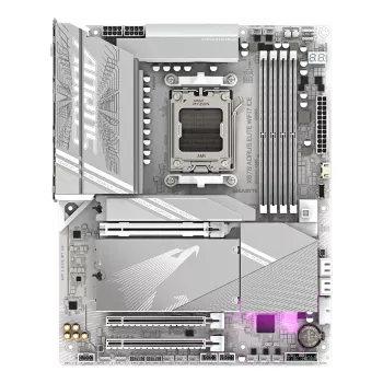 GIGABYTE X870 AORUS ELITE WIFI7 ICE emolevy - tukee AMD Ryzen 9000 -suorittimia, 16+2+2 vaihetta digitaalinen VRM, jopa 8200 MHz DDR5 (OC), 3xPCIe 5.0 + 1xPCIe 4.0, Wi-Fi 7, 2.5GbE LAN, USB 4