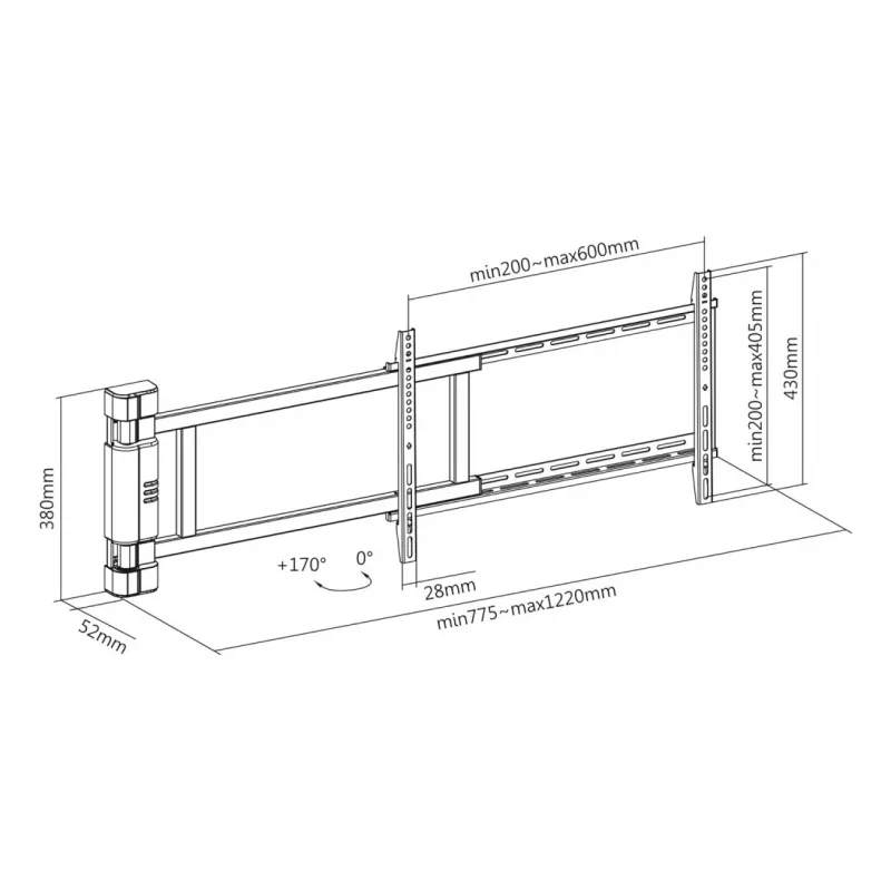 TECHLY 368697 TV-seinäteline 32–75 inch näytöille, sähköinen säätö, max. kantavuus 50 kg