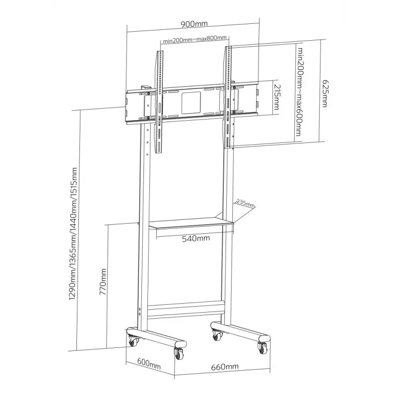 Techly ICA-TR74 TV-seinäteline/jalusta 2,29 m (90
