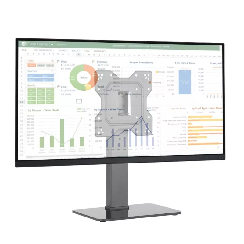Techly ICA-LCD 323S pöytäjalusta TV:lle / näytölle, 23–43 tuumaa (58,4–109,2 cm), 40 kg, kääntyvä, VESA 200x200, karkaistu lasijalusta, musta