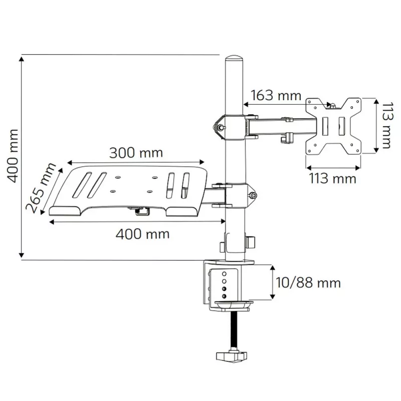Techly ICA-LCD 174NB pöytäkiinnike näytölle, kannettavan tietokoneen hyllyllä, 13–32 tuumaa (33–81,3 cm), 8 kg, kannettava 12–17 tuumaa, VESA 75x75 / 100x100, musta