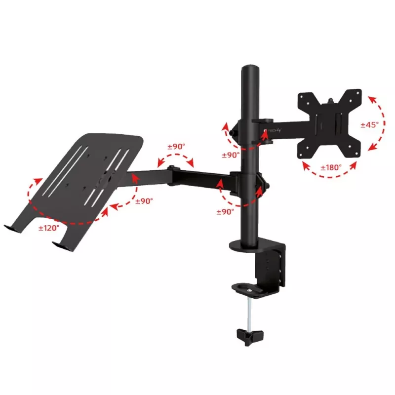 Techly ICA-LCD 174NB pöytäkiinnike näytölle, kannettavan tietokoneen hyllyllä, 13–32 tuumaa (33–81,3 cm), 8 kg, kannettava 12–17 tuumaa, VESA 75x75 / 100x100, musta