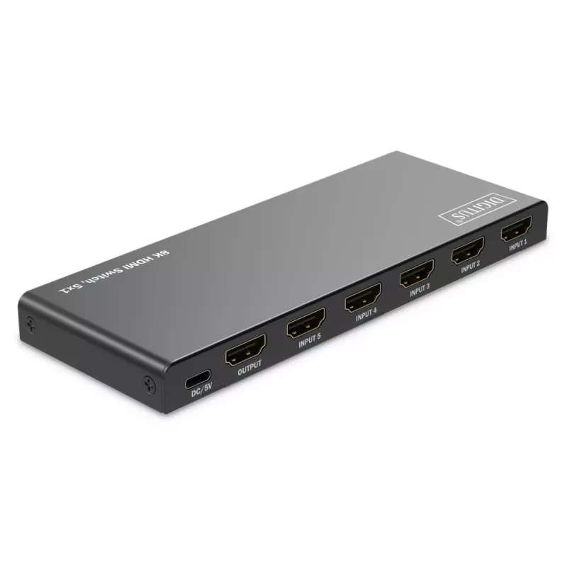 DIGITUS 5x1 HDMI-kytkin. 8K/60Hz (4:4:4). HDR. HDCP2.3