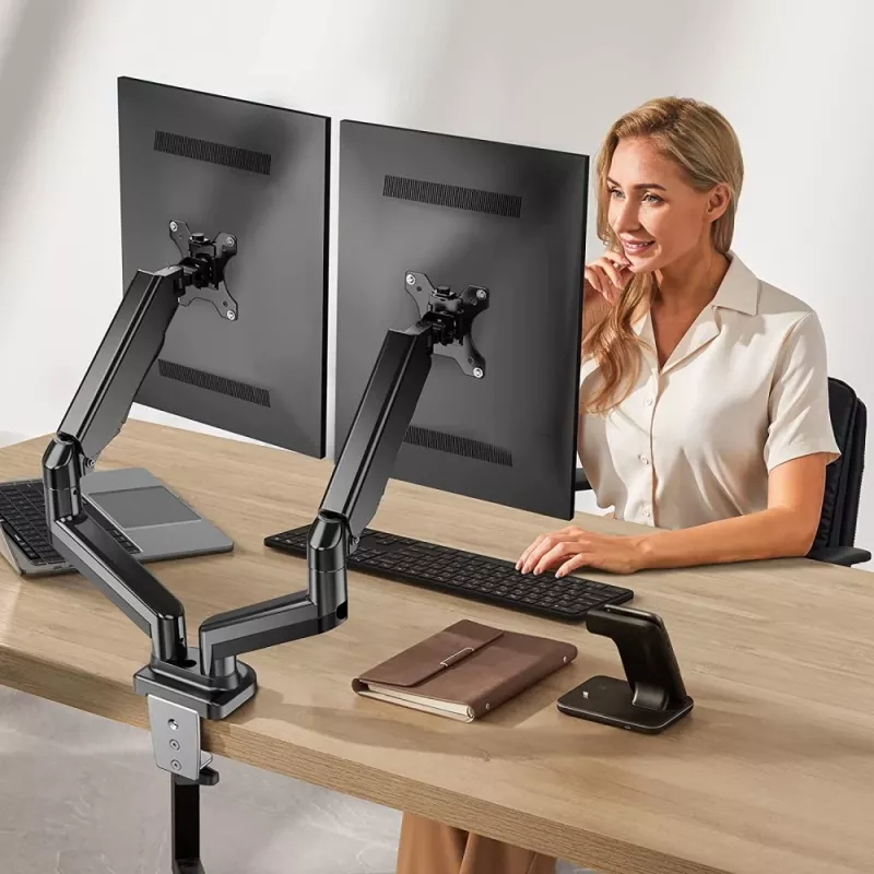 Techly ICA-LCD 462B pöytäteline näytölle, kaasujousi, 17–32 tuumaa (43,2–81,3 cm), 9 kg, VESA 75x75/100x100, musta