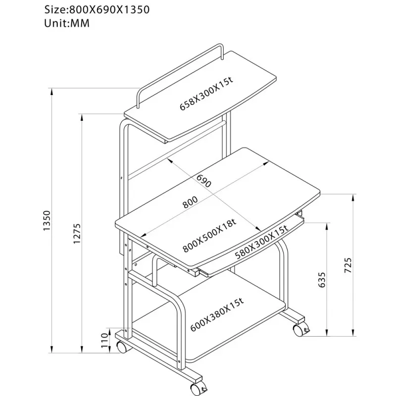 Techly Compact monitoiminen tietokonepöytä, kiiltävä musta ICA-TB 7800BK