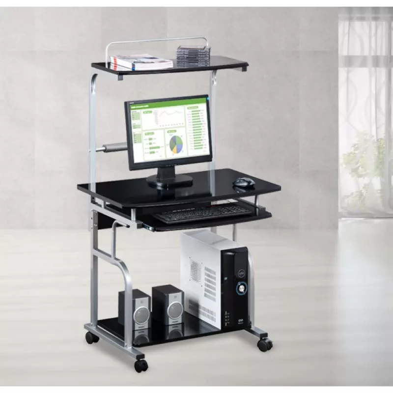 Techly Compact monitoiminen tietokonepöytä, kiiltävä musta ICA-TB 7800BK