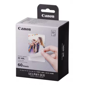 Canon XC-60L, värisublimaatio, 5,4x8,5 cm, 60 kpl. Canon XC-60L. Tulostustekniikka: värisublimaatio, paperikoko: 5,4x8,5 cm. Määrä pakkausta kohden: 60 kpl.