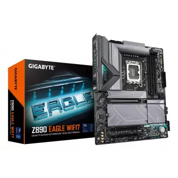 GIGABYTE Z890 EAGLE WIFI7 emolevy - tukee Intel Core Ultra (sarja 2) -suorittimia, 14+1+2 vaihe VRM, jopa 8800MHz DDR5 (OC), 1xPCIe 5.0 + 3xPCIe 4.0, Wi-Fi 7, 2,5GbE LAN, USB 4