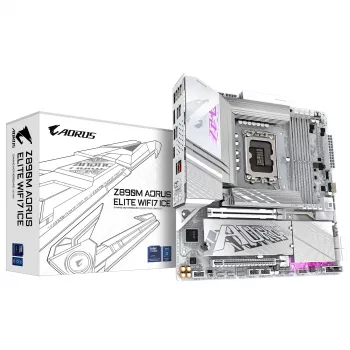 GIGABYTE Z890M AORUS ELITE WIFI7 ICE emolevy - tukee Intel Core Ultra (sarja 2) -suorittimia, 12+1+2 vaihe VRM, jopa 8800MHz DDR5 (OC), 1xPCIe 5.0 + 2xPCIe 4.0, Wi-Fi 7, 2.5GbE LAN, USB 4