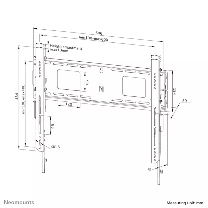 Neomounts WL30-750BL16 tehokas seinäteline 42-86