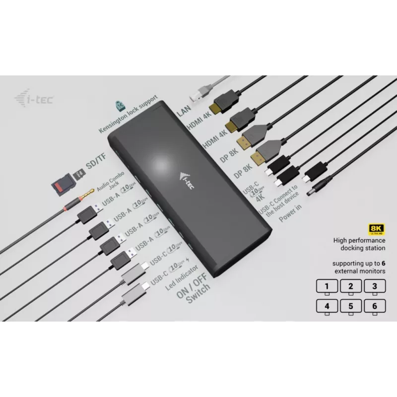 i-tec Universal 6x 4K/60Hz -näyttötelakka + Power Delivery 140W