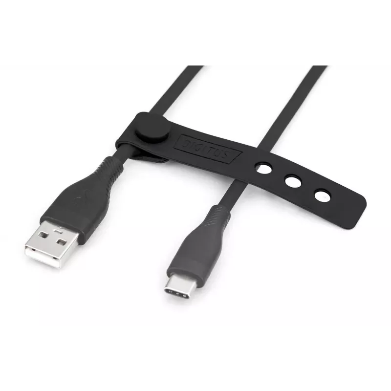 DIGITUS USB-C -silikonilatauskaapeli USB-A - USB-C USB 2.0 60W - 50cm musta