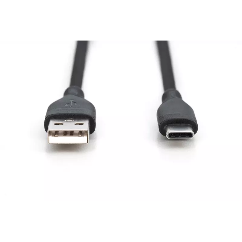 DIGITUS USB-C -silikonilatauskaapeli USB-A - USB-C USB 2.0 60W - 2m musta