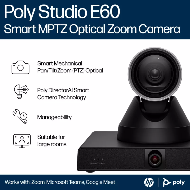 HP Poly Studio E60 älykamera 4K MPTZ 12-kertaisella optisella zoomilla