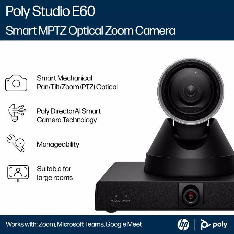 HP Poly Studio E60 älykamera 4K MPTZ 12-kertaisella optisella zoomilla