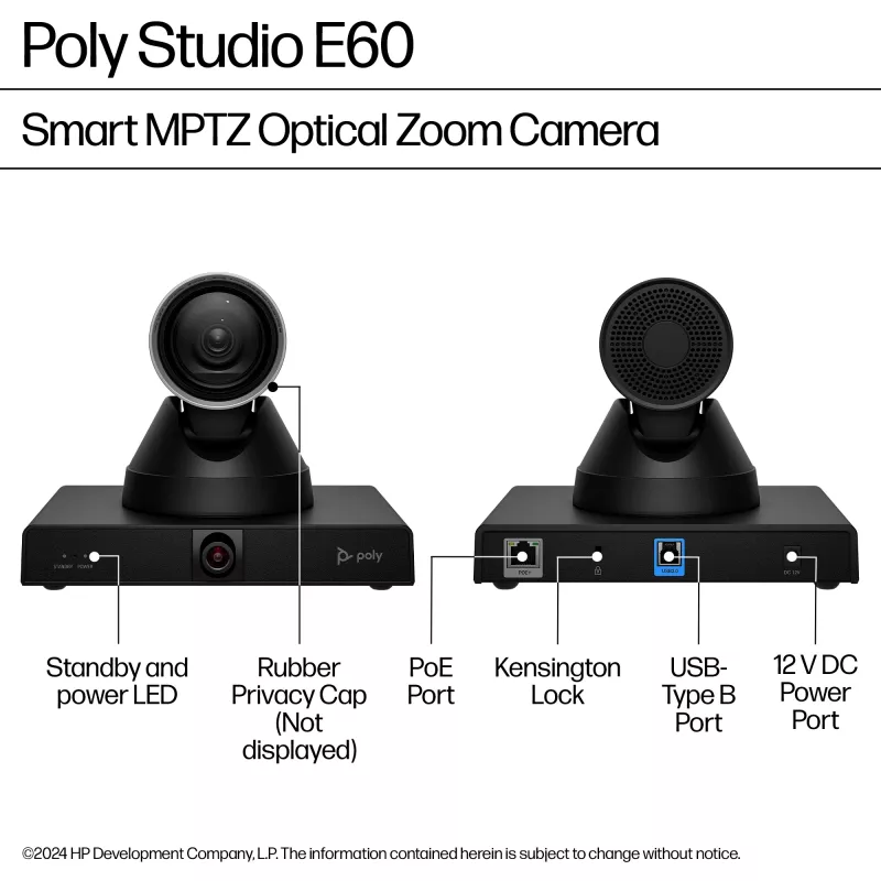 HP Poly Studio E60 älykamera 4K MPTZ 12-kertaisella optisella zoomilla