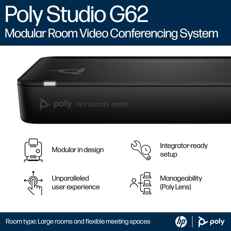 HP Poly Studio G62 videoneuvottelujärjestelmä asennuslevysarjalla
