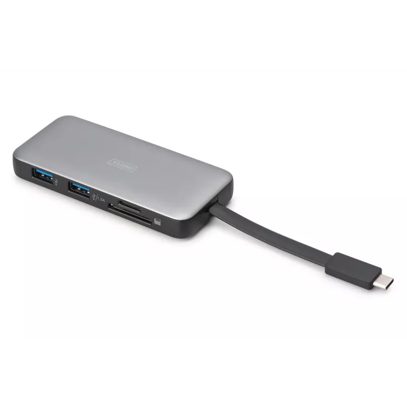 DIGITUS USB-C-matkatelakointiasema, 7-porttinen - HDMI / 2x USB-A 3.2 Gen 1 / GbE / SD / MicroSD - 100W USB-C Power Delivery